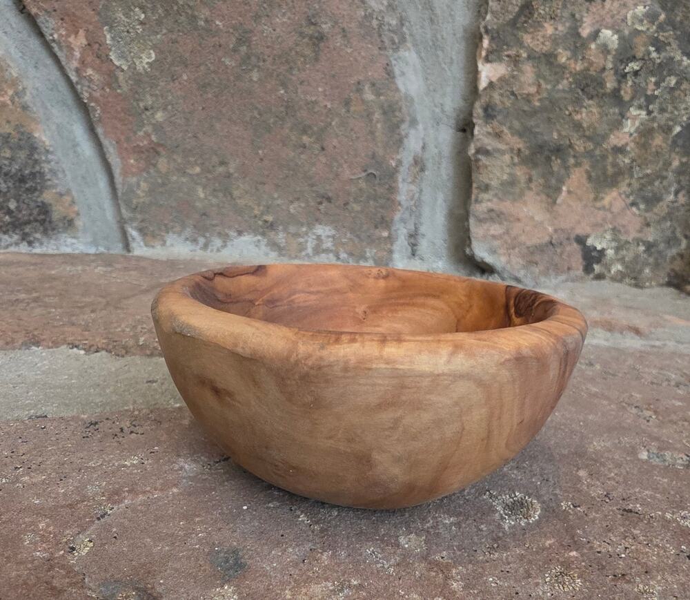 Vintage Small Olive Wood Bowl Rustic Sustainable Gift Snacks Nuts Warm Grain